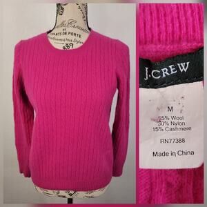 J. Crew Sweater Womens Sz Medium Fitted Wool Cashmere Cable Knit Crewneck Pink